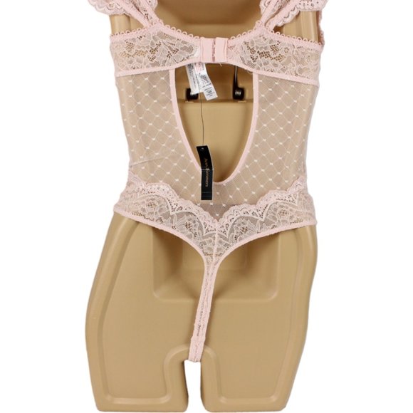 NWT Ann Summers Thong Teddy Small The Pleasing Body Pink Lace Ruffles V Wire T75 - Picture 9 of 10